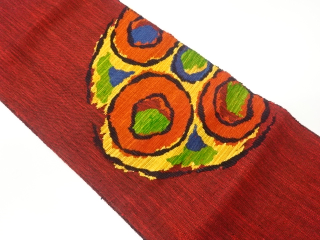 リサイクル　手織り真綿紬抽象模様織出し名古屋帯